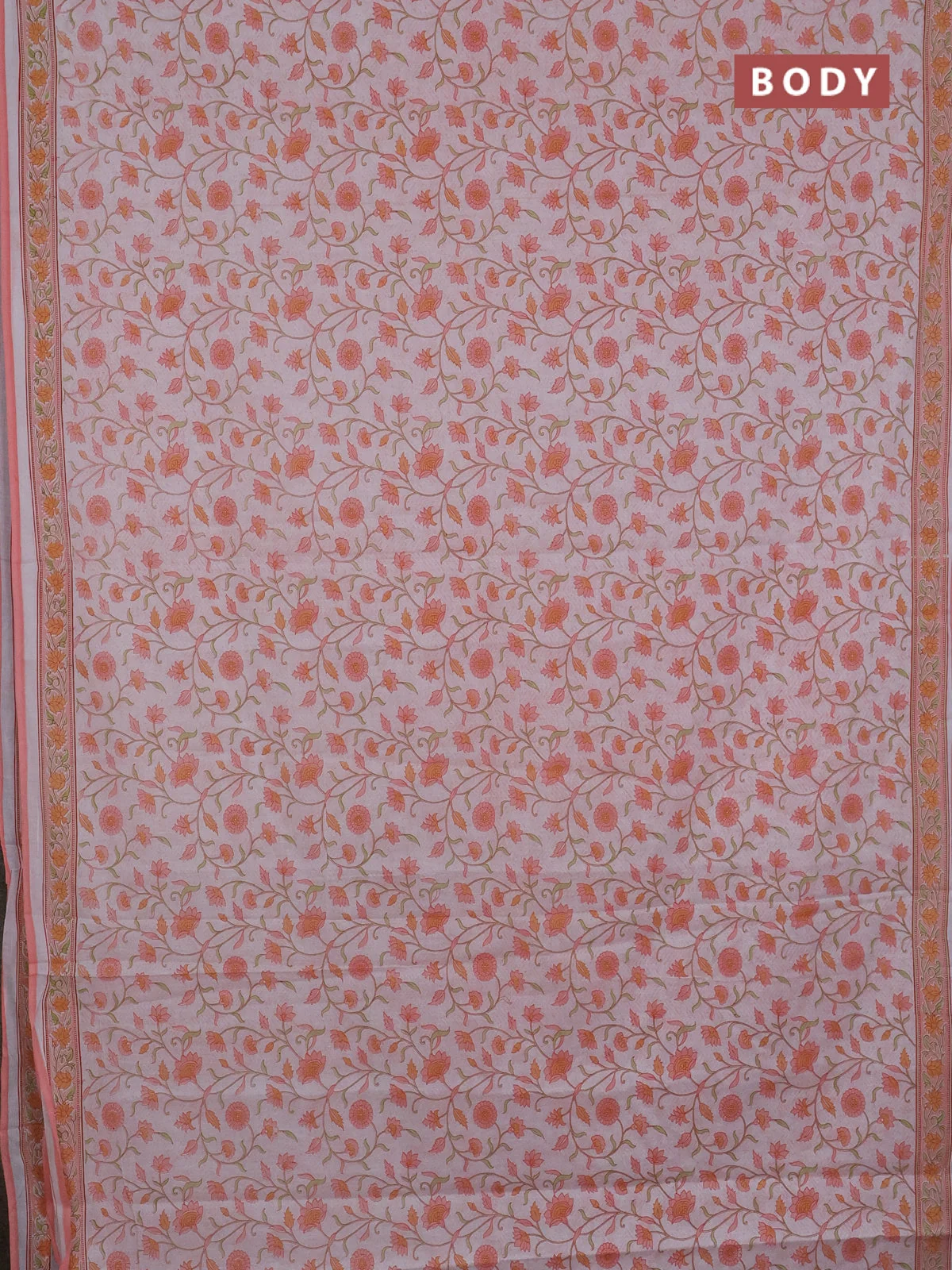 Mul Cotton Saree - Off White and Peach